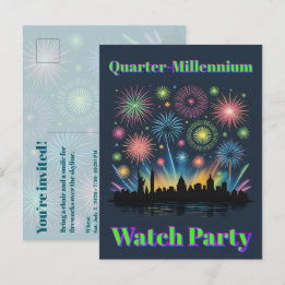 Neon Fireworks Invite • 1776–2026 Celebration Postcard