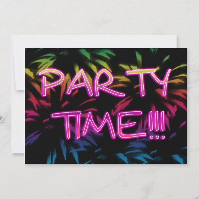 Neon Fireworks Party Invitation (Front)