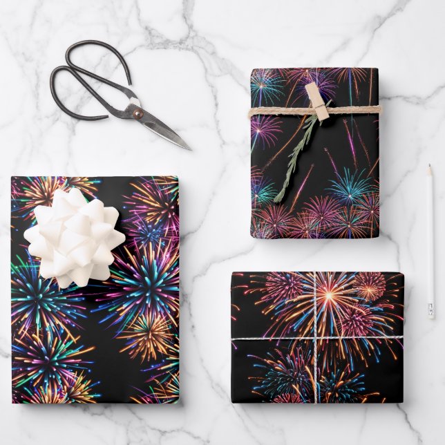 Neon Fireworks Wrapping Paper Sheet (Front)