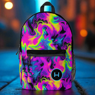 Neon Flame Tie Dye Monogram Printed Backpack