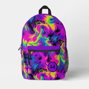 Neon Flame Tie Dye Purple Monogram Printed Backpack