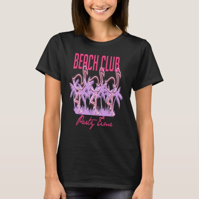 Neon Flamingo Beach Club Vogue Style T-Shirt (Front)