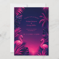 Neon Flamingo Hawaii Tropical Floral Night Wedding