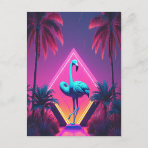 Neon Flamingo Palm Trees Vaporwave Aesthetic  Postcard
