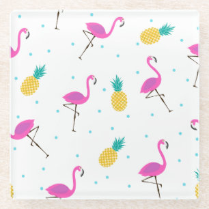 Neon Flamingos 2 2 Glass Coaster