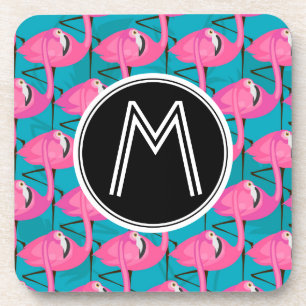 Neon Flamingos   Add Your Initial Coaster