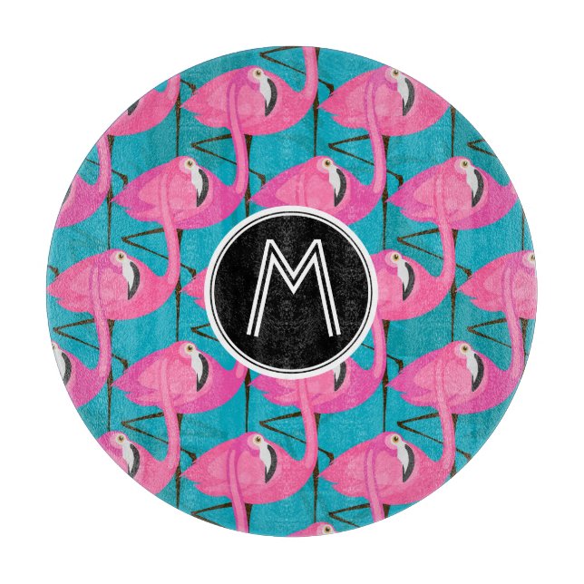 Neon Flamingos | Add Your Initial Cutting Board (Front)