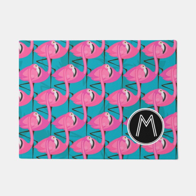 Neon Flamingos | Add Your Initial Doormat (Front)