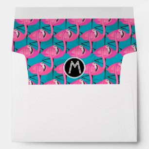 Neon Flamingos Add Your Initial Envelopes