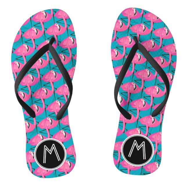 Neon Flamingos | Add Your Initial Flip Flops (Footbed)