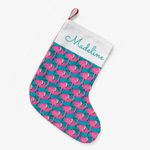 Neon Flamingos   Add Your Name Small Christmas Stocking