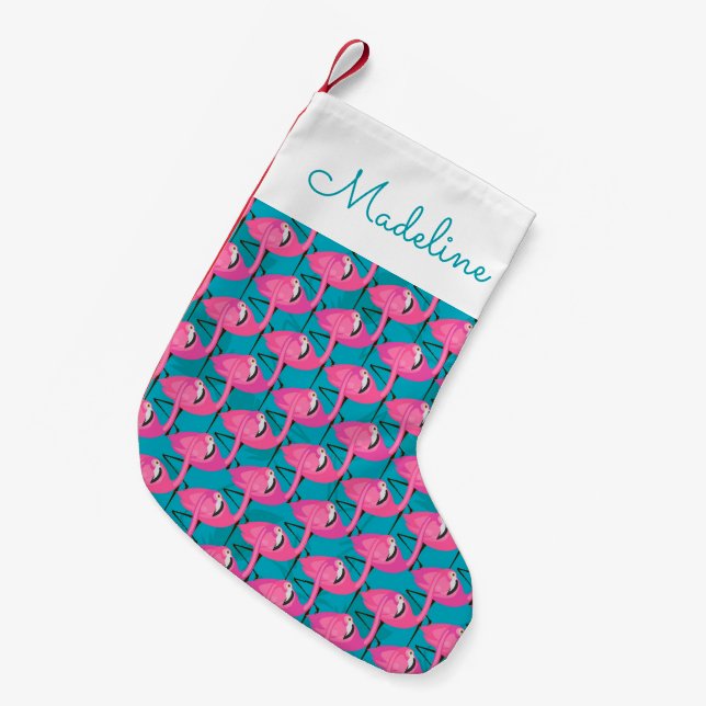 Neon Flamingos | Add Your Name Small Christmas Stocking (Front (Hanging))
