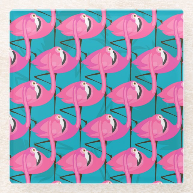 Neon Flamingos Glass Coaster (Front)