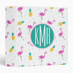Neon Flamingos Monogram Binder