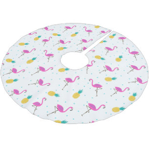 Neon Flamingos   Monogram Brushed Polyester Tree Skirt