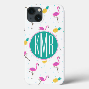 Neon Flamingos Monogram iPhone 13 Case
