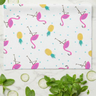 Neon Flamingos Monogram Kitchen Towel