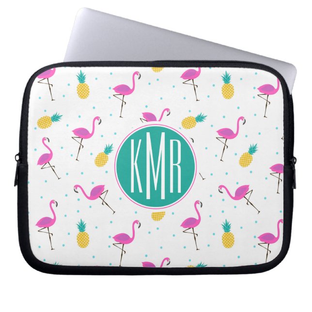 Neon Flamingos | Monogram Laptop Sleeve (Front)