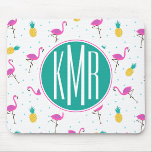 Neon Flamingos   Monogram Mouse Pad