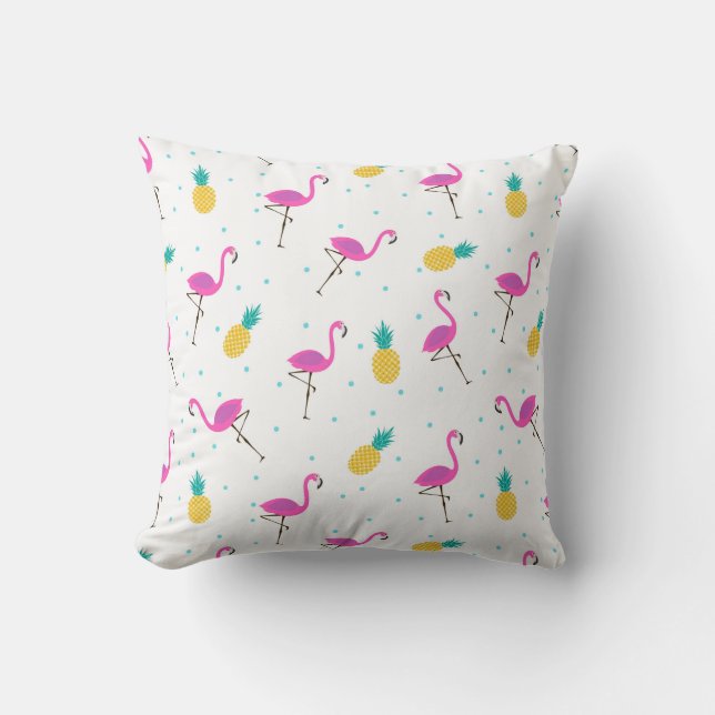 Neon Flamingos | Monogram Throw Pillow (Front)