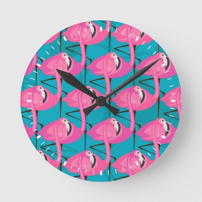 Neon Flamingos Round Clock (Front)