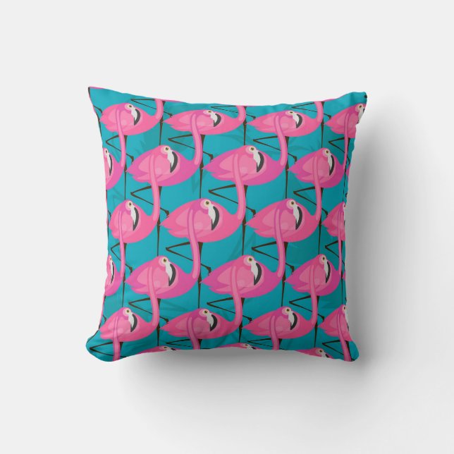 Neon Flamingos Throw Pillow (Front)