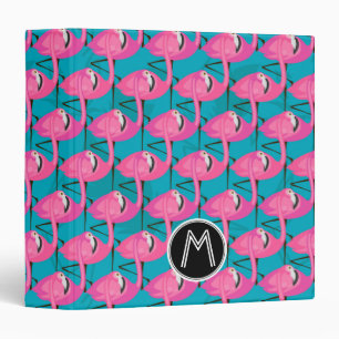 Neon Flamingos Two   Add Your Initial Binder
