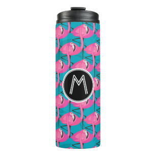 Neon Flamingos Two   Add Your Initial Thermal Tumbler