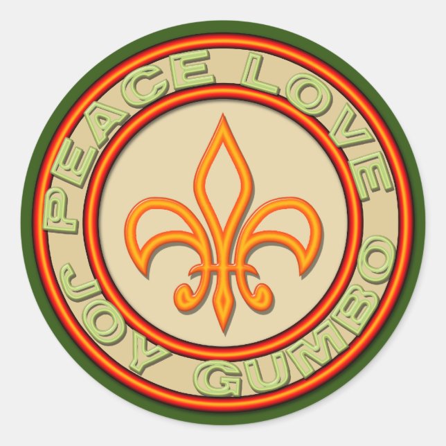 Neon Fleur de Lis Peace Love Gumbo Classic Round Sticker (Front)