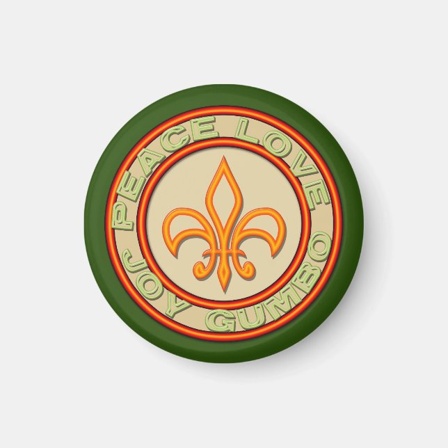 Neon Fleur de Lis Peace Love Gumbo Magnet (Front)