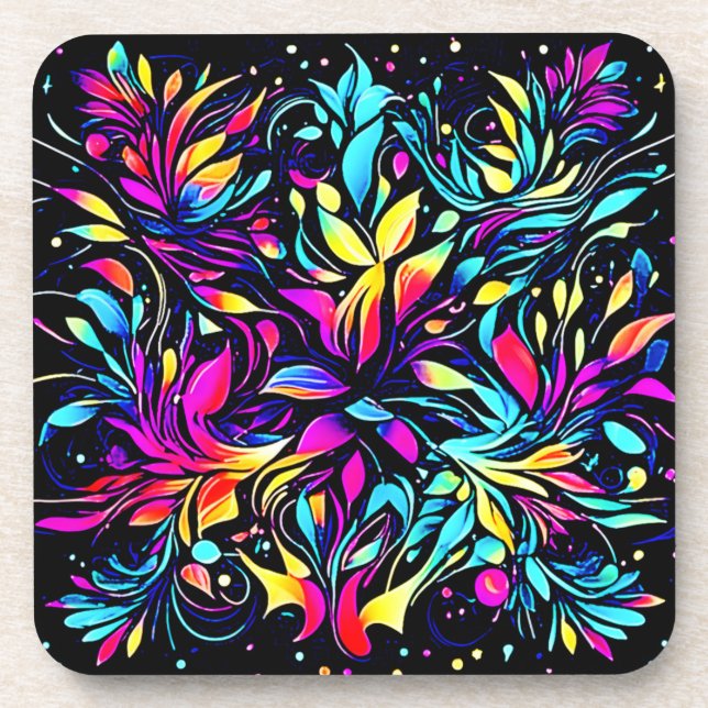 Neon Floral Burst Art Coaster (Front)