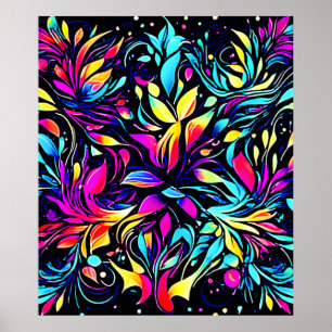 Neon Floral Burst Art Poster