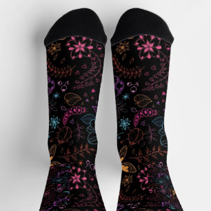 Neon Floral Butterfly Crew Socks