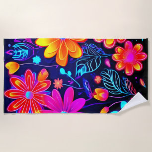Neon Floral Fantasy Beach Towel