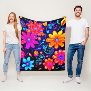 Neon Floral Fantasy Fleece Blanket