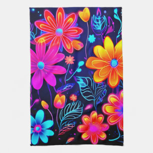 Neon Floral Fantasy Kitchen Towel