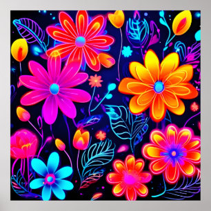 Neon Floral Fantasy Poster