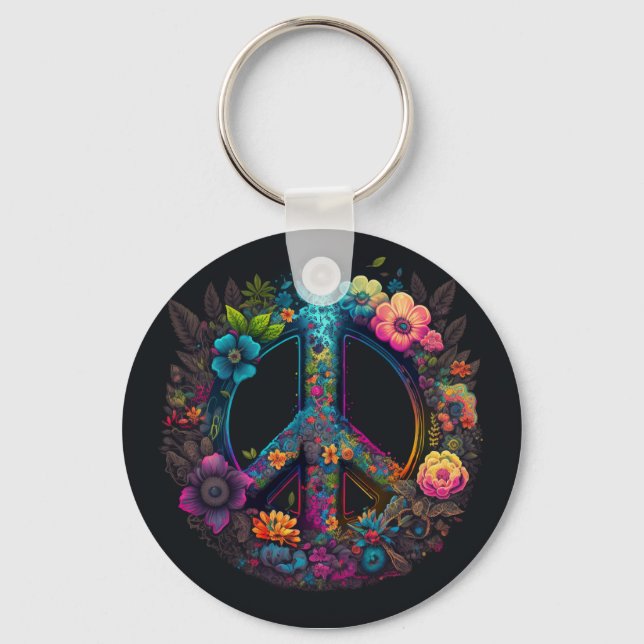 Neon Floral Peace Sign Keychain (Front)