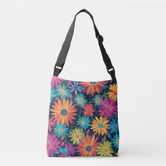 Neon Floral Print Crossbody Bag (Front)