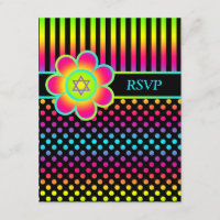 Neon Floral Stripes, Polka Dots Bat Mitzvah RSVP