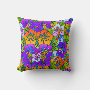 Neon Floral Throw Pillow