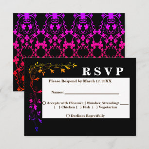 Neon Floral Vines on Black Background RSVP Menu Invitation