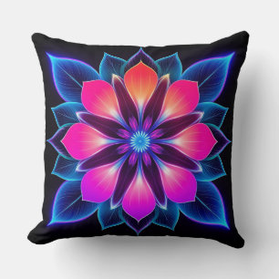 🌸 Neon Flower Blue Light Abstract Room 🌙 Throw Pillow