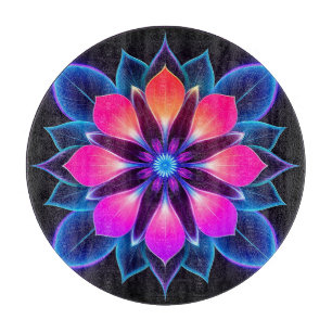 Neon Flower with Blue Light Patterns Cutting Board