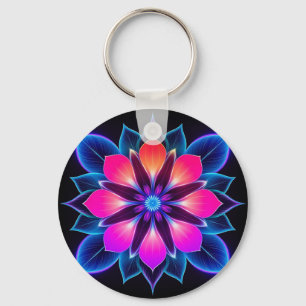 Neon Flower with Blue Light Patterns Keychain