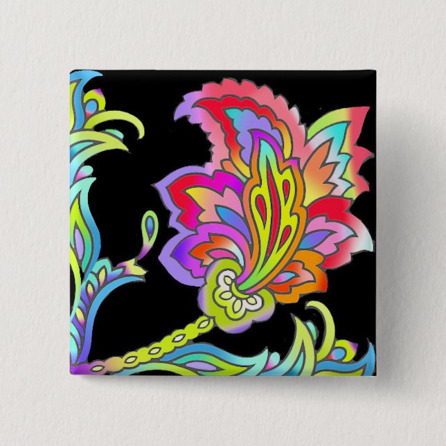 Neon Flowers 2 Inch Square Button (Front)