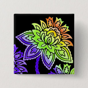 Neon Flowers 2 Inch Square Button