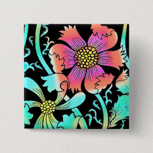 Neon Flowers 2 Inch Square Button