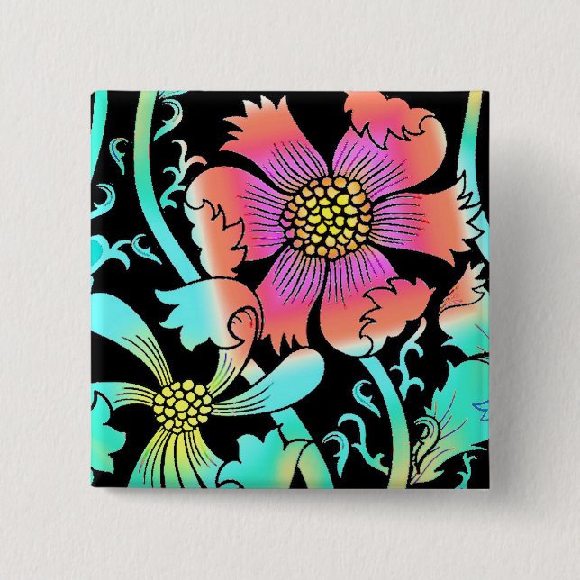 Neon Flowers 2 Inch Square Button (Front)