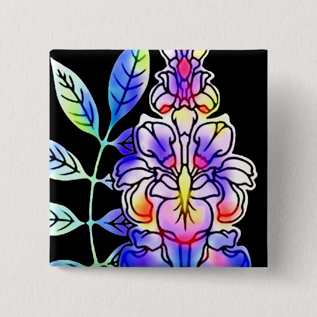 Neon Flowers 2 Inch Square Button (Front)